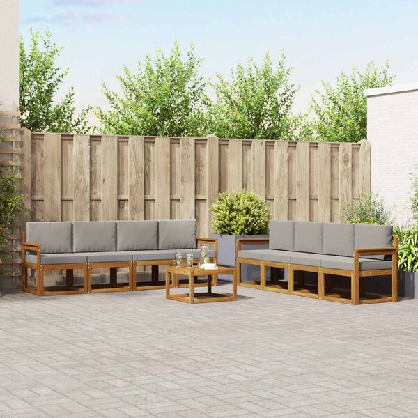 vidaXL Conjunto de sof&aacute;s de exterior 9 pcs Gris Natural y Claro