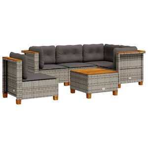 vidaXL Set de muebles de jard&iacute;n 6 pzas y cojines rat&aacute;n sint&eacute;tico gris