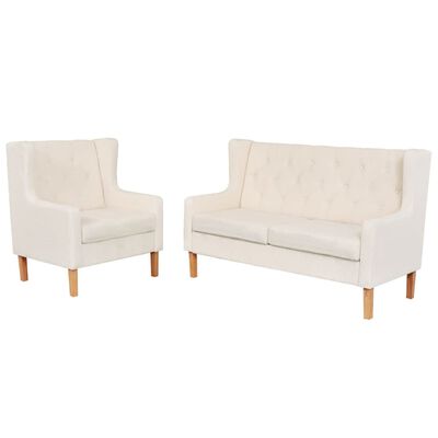 vidaXL Conjunto de sofás 2 piezas tela blanco crema