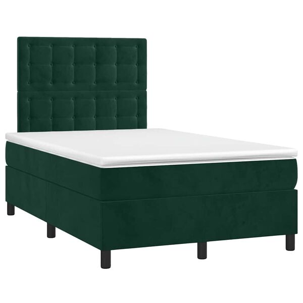vidaXL Cama box spring colch&oacute;n y LED terciopelo verde oscuro 120x190cm