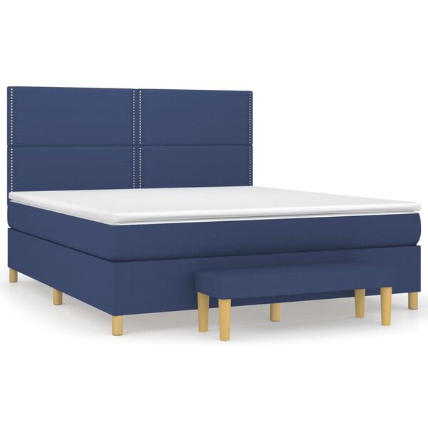 vidaXL Cama box spring con colch&oacute;n tela azul 180x200 cm
