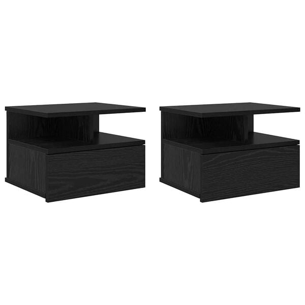 vidaXL Mesita Flotante con caj&oacute;n 2 pcs Roble Negro 40 x 31 x 28 cm