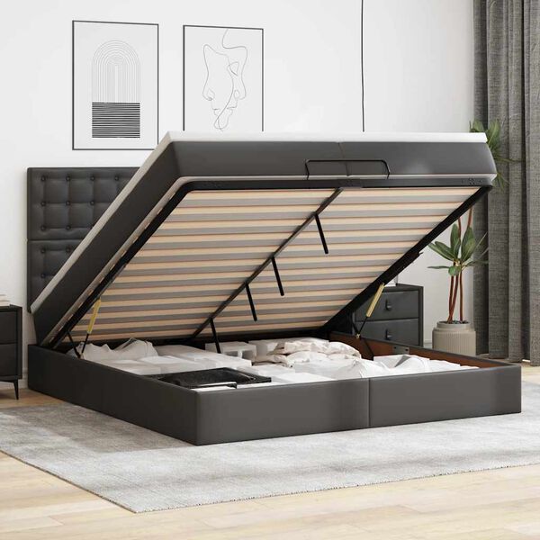 vidaXL Estructura de cama otomana con colchones cuero sintético negro