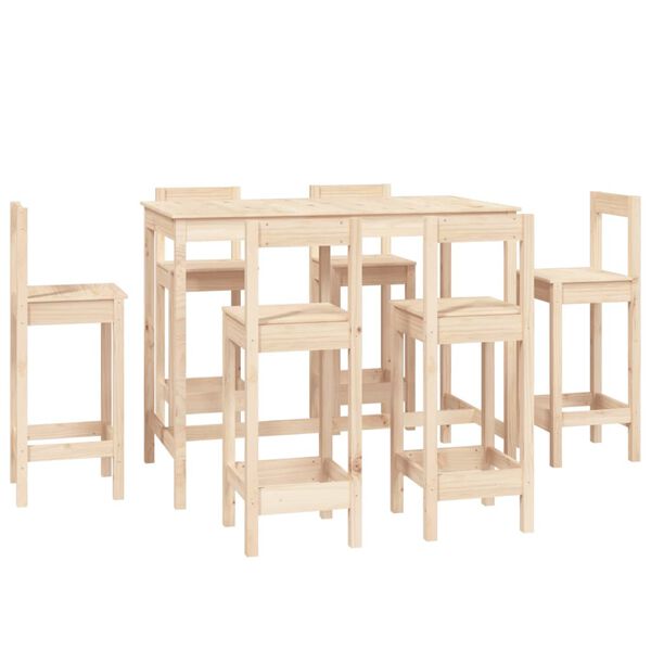 vidaXL Set de bar 7 piezas madera maciza de pino