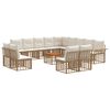 vidaXL Conjunto de sof&aacute;s de exterior 14 pcs Natural y Crema Poli&eacute;ster