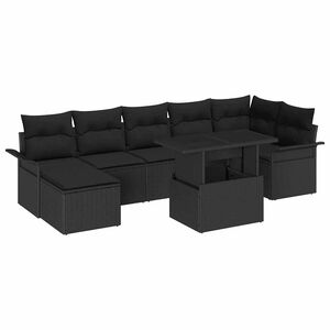 vidaXL Conjunto de sof&aacute; de jard&iacute;n con coj&iacute;n 8 pcs Negro Polirat&aacute;n