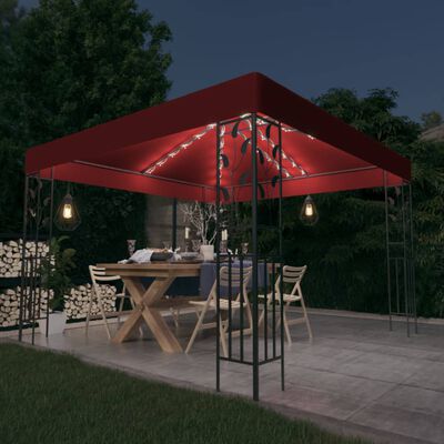 vidaXL Cenador con tira de luces LED 3x3 m rojo tinto
