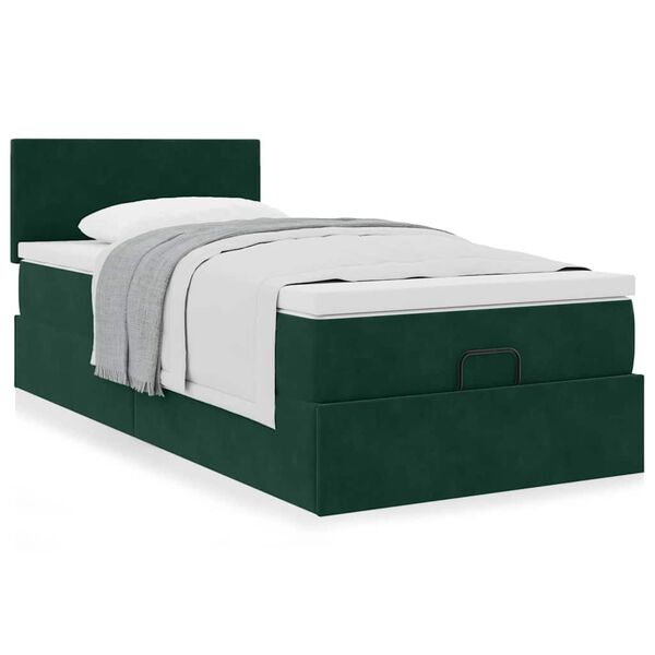 vidaXL Estructura de cama otomana con colch&oacute;n terciopelo verde oscuro