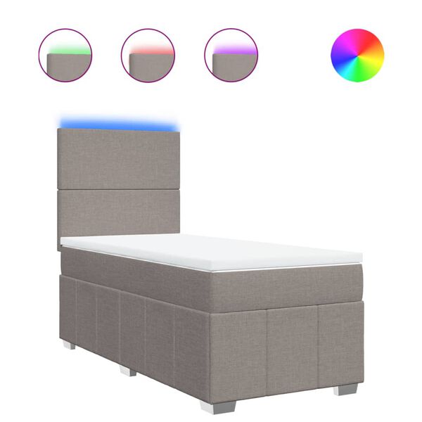 vidaXL Cama box spring con colch&oacute;n tela gris taupe 90x200 cm
