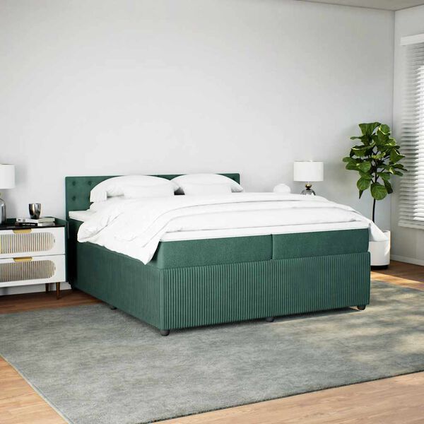 vidaXL Cama box spring con colch&oacute;n terciopelo verde oscuro 200x200 cm