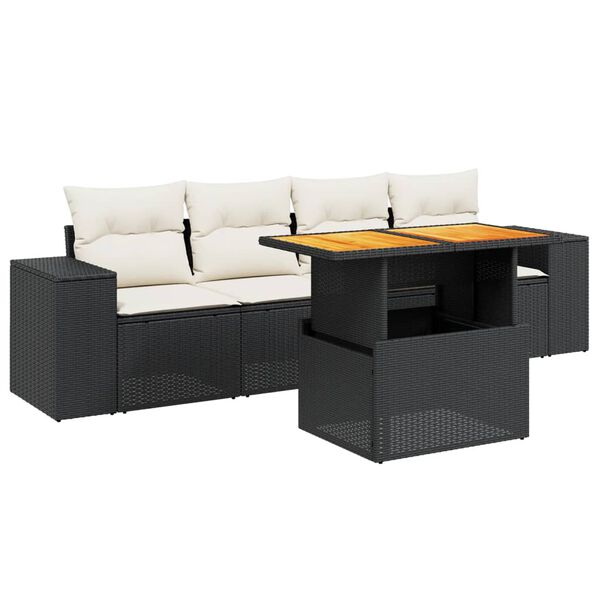 vidaXL Set de muebles de jard&iacute;n 5 pzas y cojines rat&aacute;n sint&eacute;tico negro