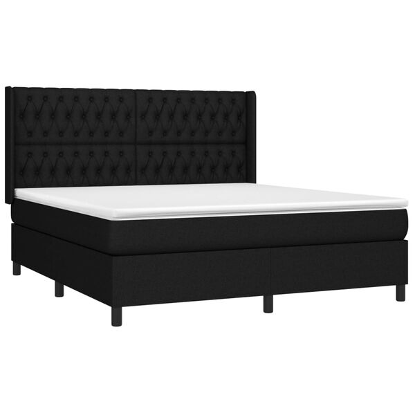 vidaXL Cama box spring con colch&oacute;n tela negro 180x200 cm
