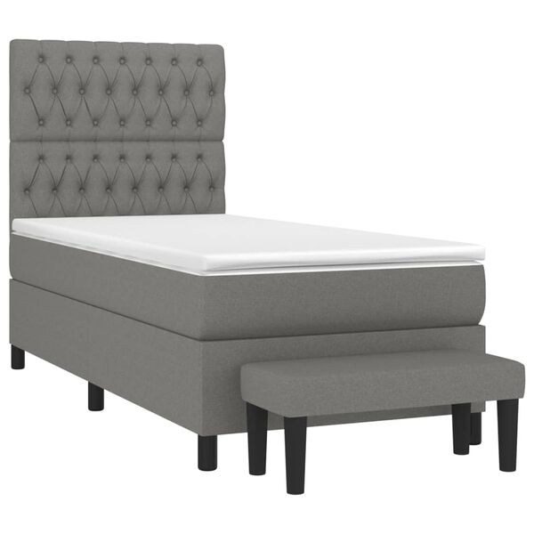 vidaXL Cama box spring con colch&oacute;n tela gris oscuro 90x190 cm