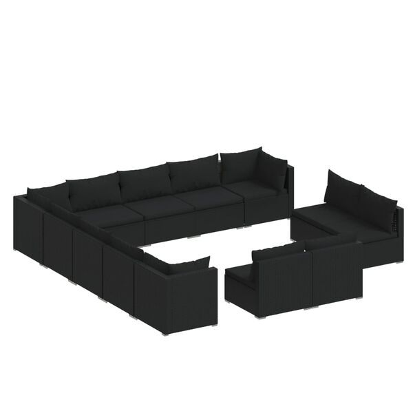 vidaXL Set de muebles de jard&iacute;n 13 pzas cojines rat&aacute;n sint&eacute;tico negro