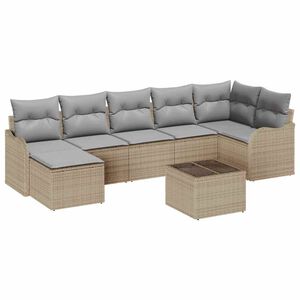 vidaXL Conjunto de sof&aacute; de jard&iacute;n 8 pcs beige y gris claro Polirat&aacute;n