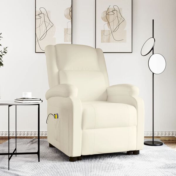 vidaXL Sill&oacute;n de masaje elevable cuero sint&eacute;tico crema