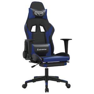 vidaXL Silla gaming de masaje y reposapi&eacute;s cuero sint&eacute;tico negro azul