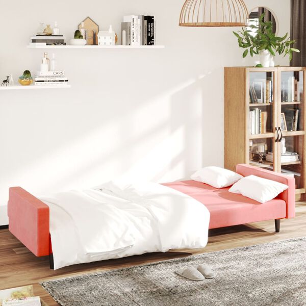 vidaXL Sof&aacute; cama de 2 plazas terciopelo rosa