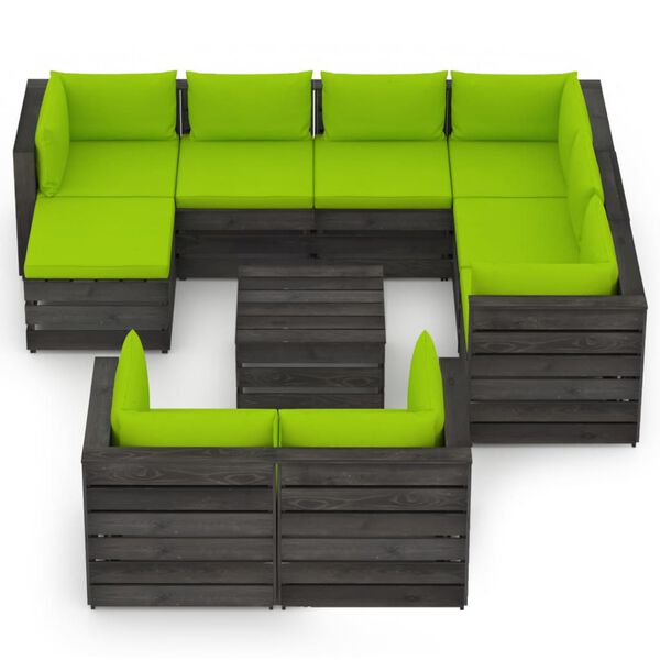 vidaXL Muebles de jard&iacute;n 10 piezas con cojines madera impregnada gris