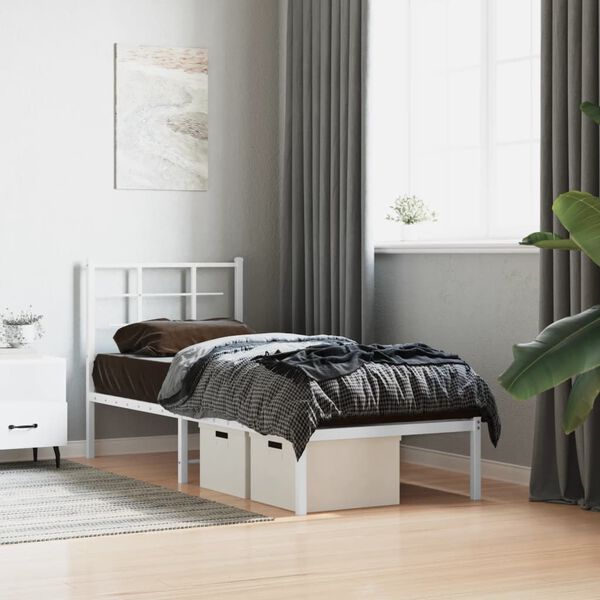vidaXL Estructura cama sin colchón con cabecero metal blanco 75x190 cm
