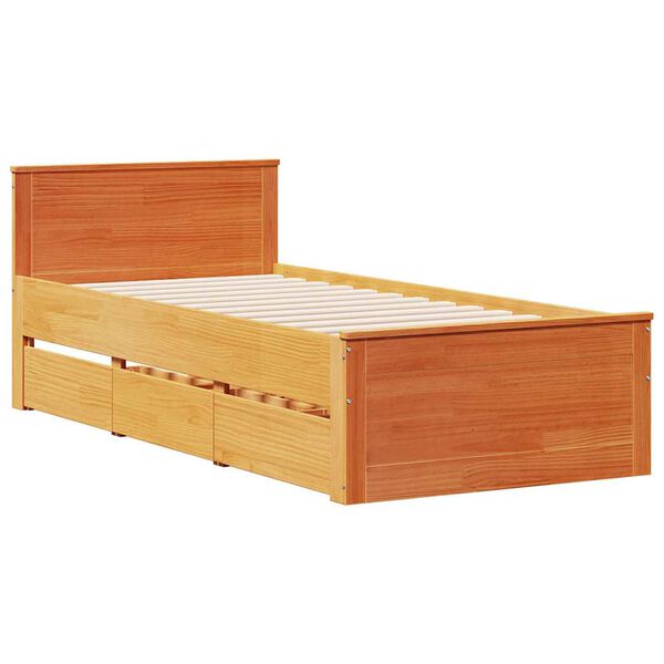 vidaXL Cama sin colchón y cabecero madera maciza pino marrón 75x190 cm