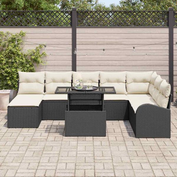 vidaXL Conjunto de sof&aacute; de jard&iacute;n con coj&iacute;n 9 pcs Negro y crema