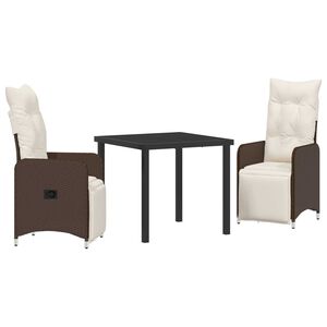 vidaXL Conjunto de Comedor de Jard&iacute;n 3 pcs Marr&oacute;n rat&aacute;n sint&eacute;tico