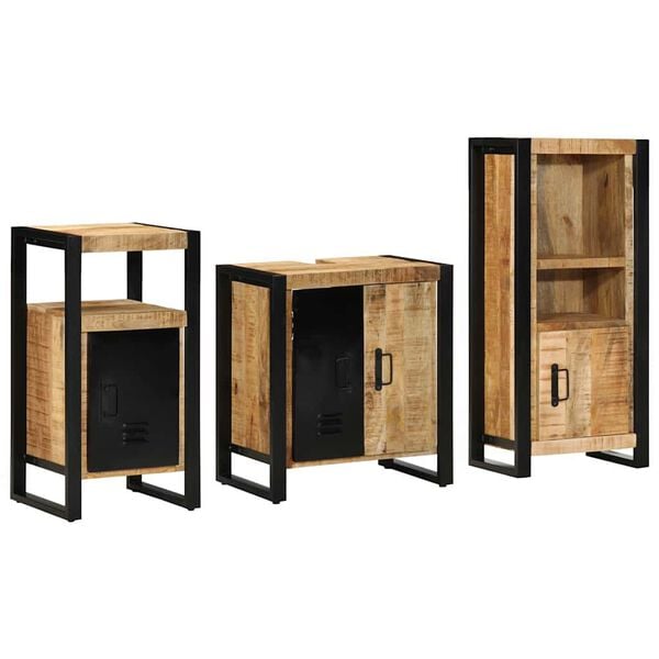 vidaXL Juego de muebles de ba&ntilde;o con caj&oacute;n 3 pcs Madera de mango maciza