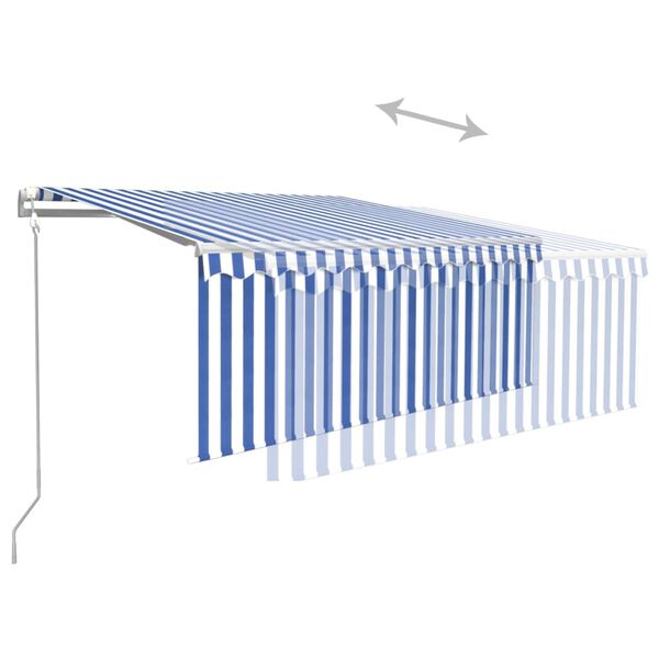vidaXL Toldo autom&aacute;tico persiana LED sensor viento azul blanco 3x2,5 m