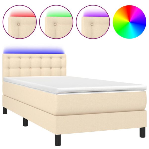 vidaXL Cama box spring colch&oacute;n y luces LED tela crema 80x200 cm
