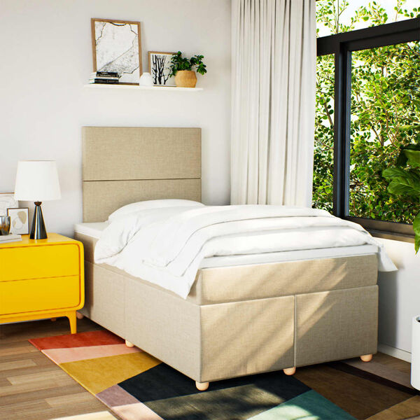 vidaXL Cama box spring con colch&oacute;n tela color crema 120x190 cm