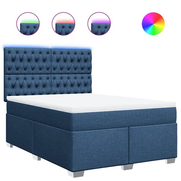 vidaXL Cama box spring con colch&oacute;n tela azul 160x200 cm