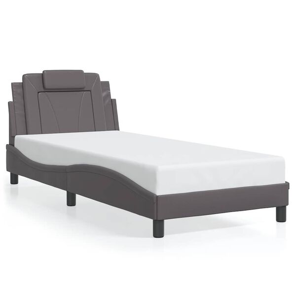 vidaXL Estructura de cama Viana sin colch&oacute;n cuero sint&eacute;tico gris 80x200 cm