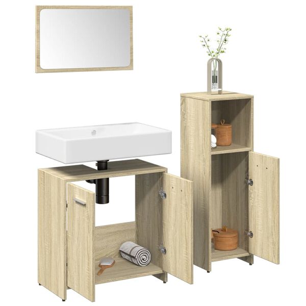 vidaXL Set de muebles de baño 3 pzas madera contrachapada roble Sonoma