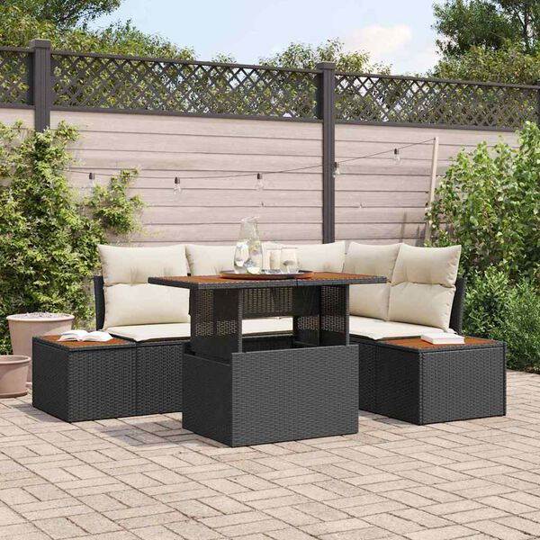vidaXL Conjunto de sof&aacute; de jard&iacute;n 5 pcs Negro Polirat&aacute;n