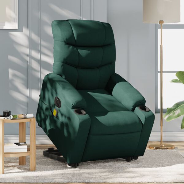 vidaXL Sill&oacute;n masaje el&eacute;ctrico reclinable elevable tela verde oscuro