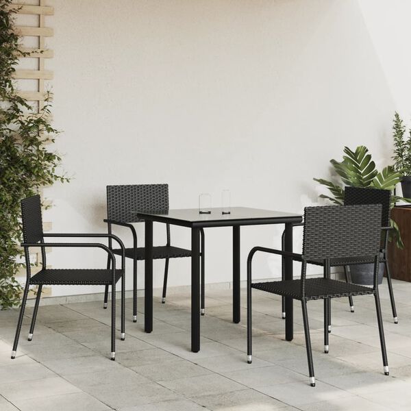 vidaXL Juego de comedor de jard&iacute;n 5 pzas rat&aacute;n sint&eacute;tico y acero negro