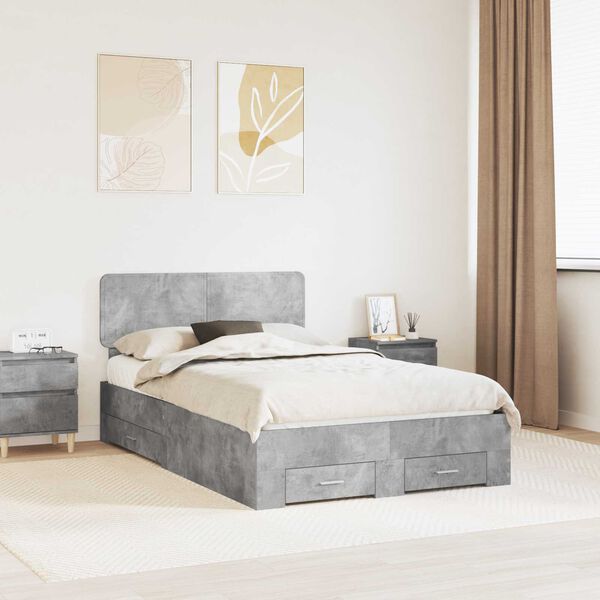vidaXL Estructura de cama con cabecera Gris Concreto 135 x 190 cm