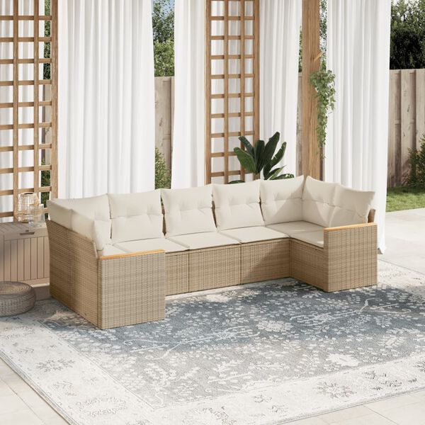 vidaXL Set sof&aacute;s de jard&iacute;n 7 piezas y cojines rat&aacute;n sint&eacute;tico beige