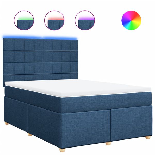vidaXL Cama box spring con colch&oacute;n tela azul 160x200 cm
