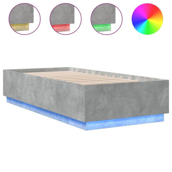 vidaXL Estructura de cama con luces LED madera gris hormigón 90x200 cm