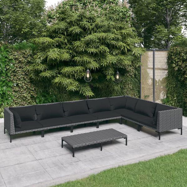 vidaXL Set sofás de jardín 8 pzas cojines ratán sintético gris oscuro