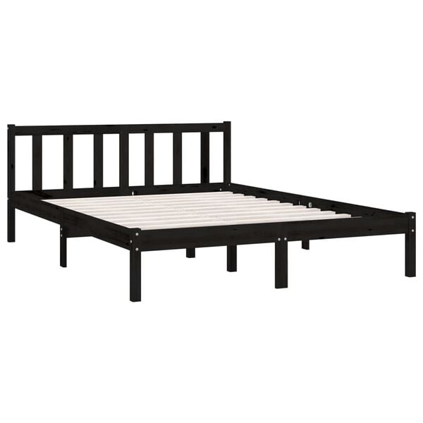 vidaXL Estructura de cama doble sin colch&oacute;n madera maciza negro