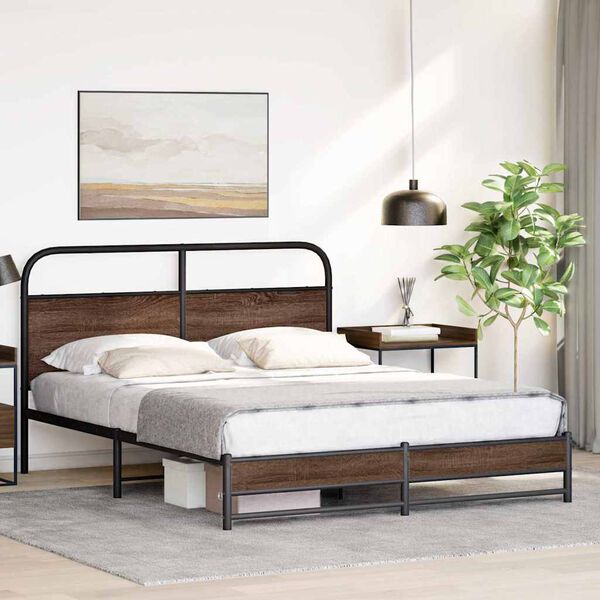 vidaXL Estructura de cama sin colch&oacute;n 150x200 cm madera marr&oacute;n roble