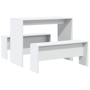 vidaXL Set mesa y banco de comedor 3 pzas madera de ingenier&iacute;a blanco