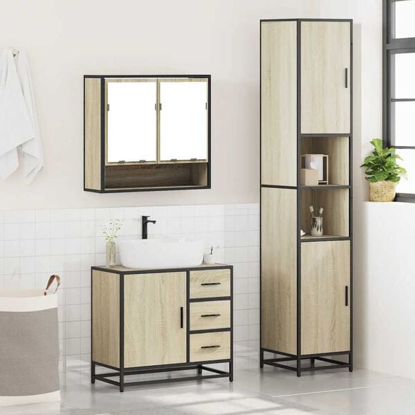 vidaXL Set de muebles de baño 3 pzas madera contrachapada roble Sonoma