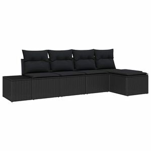 vidaXL Conjunto de sof&aacute; de jard&iacute;n 5 pcs Negro rat&aacute;n sint&eacute;tico