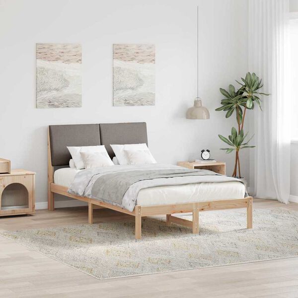 vidaXL Estructura de cama con cabecera Marr&oacute;n y taupe 135 x 190 cm