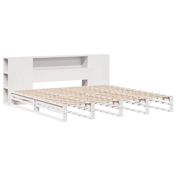 vidaXL Cama con estanter&iacute;a sin colch&oacute;n madera maciza blanca 200x200 cm