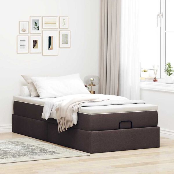 vidaXL Estructura cama otomana colch&oacute;n tela marr&oacute;n oscuro 90x190 cm